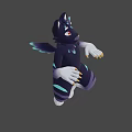Black Cat Character With Wings White Paws And Striped Tail Holding Orange Objects