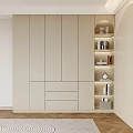 Modern Paneled Wardrobe Interior With Neutral Tones Dressing Table Mirror Shelves And Decorative Drawers