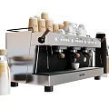 Stainless Steel Coffee Machine Kitchen Appliance With Coffee Cups And Milk Container