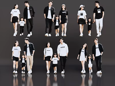 2D Modern Character Parent-Child Parent-Child Family Parent-Child Model Modern Family 3d model