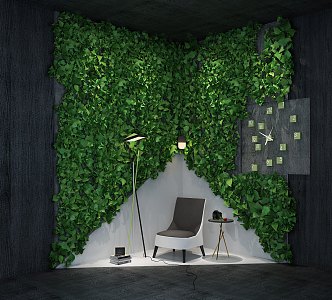 Modern plant wall single chair side combination 3d model