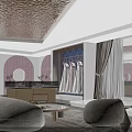 Bridal Shop Interior Design With Wedding Dresses Display Elegant Jewelry Counter And Comfortable Sofa Seating