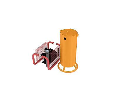 Industrial Equipment Set Featuring Orange Cylindrical Tank And Red Mobile Tool Cart 3d model