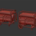 Two Red Portable Industrial Generators With Wheels Control Panels And Metal Frames