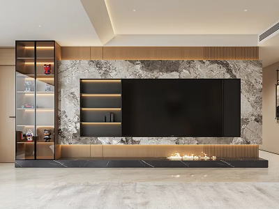 Italian Light Luxury Home Living Room Living Room TV Background Wall Stone Background Wall Hand-made Decorative Cabinet Marble 3d model