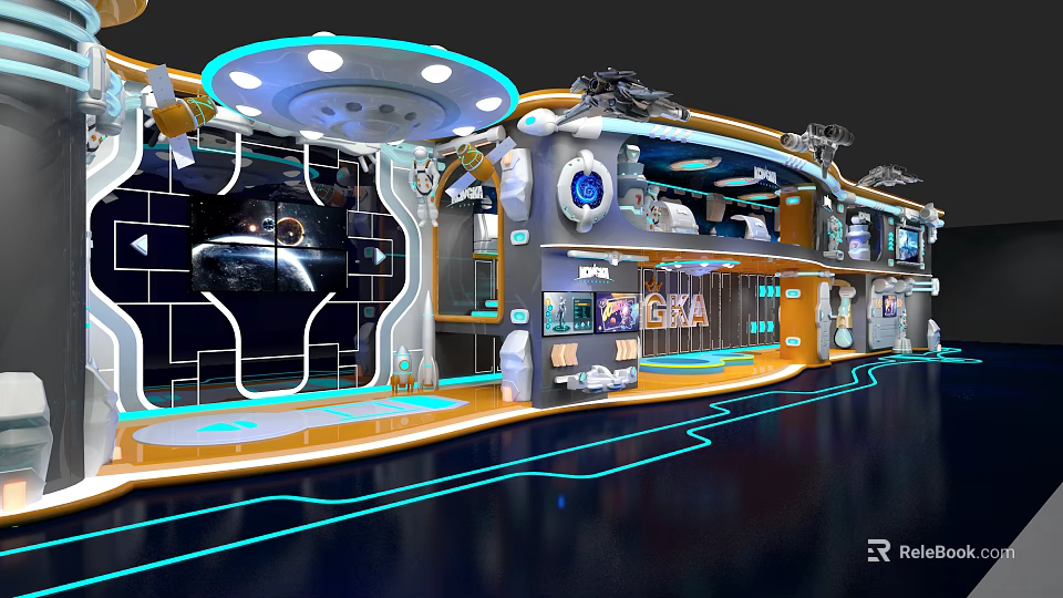 Futuristic Modern Liquor And Tobacco Store Interior With LED Lighting Glass Counters And Display Shelves 3d model 