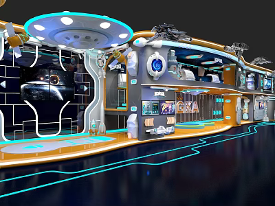 Futuristic Modern Liquor And Tobacco Store Interior With LED Lighting Glass Counters And Display Shelves 3d model