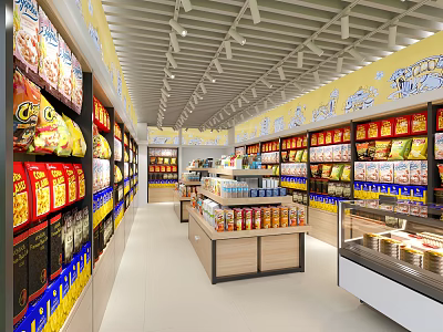 Grocery Store Interior With Shelves Stocked Full Of Packaged Foods Beverages And Refrigerated Items 3d model