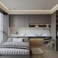 Modern Tatami Bedroom Interior Design With Built In Wardrobe Desk Soft Lighting And Window Blinds