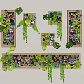 Decorative Green Plant Wall with Wooden Frames Succulents Hanging Vines and Various Colors