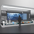 Tech Exhibition Hall Featuring Interactive Booth Screens Industrial Models and Visitor Viewing Power Exhibits 3d model