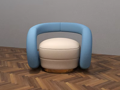 Modern Sofa Stool With Blue Curved Armrest Cream Cushion On Parquet Floor 3d model