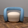 Modern Sofa Stool With Blue Curved Armrest Cream Cushion On Parquet Floor