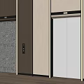 Modern Elevator Design With Sleek Metallic Doors And Beige Wooden Wall Panels