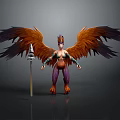 Fantasy Character Creature Design With Orange Purple Feathered Wings And Spear