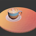 Colorful Latte Coffee With Heart Shaped Art On Saucer And Gradient Platform