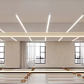 Spacious Yoga Studio With Neatly Arranged Yoga Mats Wooden Floors White Walls and Strip Lights