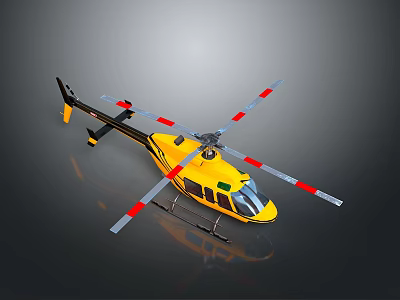 Yellow Helicopter With Red White Stripes For Space Mission On Black Background 3d model