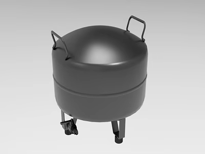 Heavy Duty Black Cylindrical Industrial Storage Tank With Handles And Movable Casters 3d model