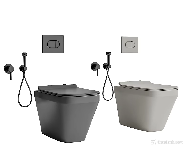Modern Wall Hung Dark Gray And Light Gray Toilets With Control Panels 3d model