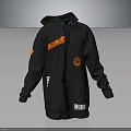 Black Long Sleeve Hoodie with Orange Accents Hooded Design Front Pocket and Logo Details