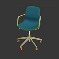Modern Blue Upholstered Dining Chair With White Armrests And Rolling Wheels