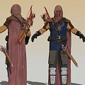 Medieval Archer Game Movie Characters in Red Cloaks Blue Armor with Bows Arrows