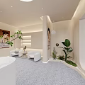 Modern Beauty Hair Salon Interior Design With Reception Desk Comfortable Sofas And Facial Posters