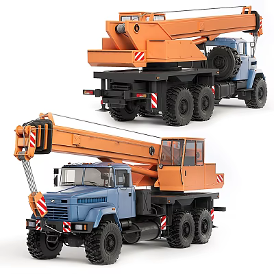 Blue Heavy Duty Truck With Orange Crane Large Tires And Cabin For Construction Use 3d model
