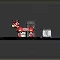 Red Animal Character on Platform with Colored Cubes and Yellow Rectangle 3D Scene