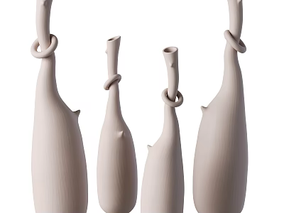 Unique Beige Ceramic Vases With Slim Tall Shape And Knotted Loop Decorative Details 3d model