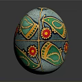 Decorative Hand Painted Egg With Blue Green Base Yellow Fish Motifs And Red Flowers