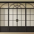 Modern Black Double Doors With Arched Top Glass Panels And Gold Handle