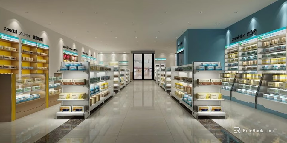 Modern Retail Store Interior With Organized Shelves And Diverse Products 3d model 