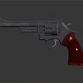 Classic Revolver With Red Wooden Grip And Polished Metal Barrel Cylinder