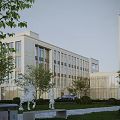 Modern Office Building Exterior With Glass Facade Landscaped Garden Trees And Lawn