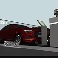 Red Audi Car Display At Exhibition Stand With Floral Decoration