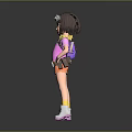 3D Girl Character Model In Pink Shirt Orange Shorts Goggles Brown Belt And White Sneakers