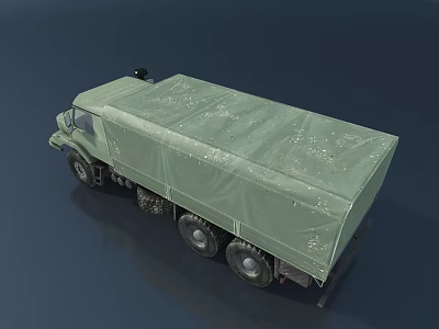 Military Green Utility Vehicle With Canvas Covered Cargo Bed And Multi Wheel Design 3d model