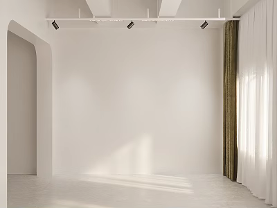 Minimalist Interior Space With Track Lighting And Curtains 3d model