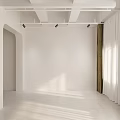 Minimalist Interior Space With Track Lighting And Curtains 3d model