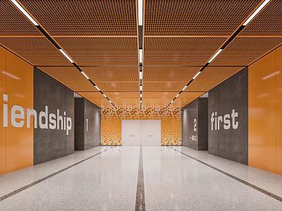 Modern Basketball Gym Interior With Orange Walls And Lighting 3d model
