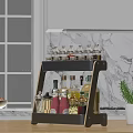 Wooden Double Layer Kitchen Storage Rack With Spice Bottles And Condiment Containers 3d model