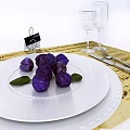Elegant Tableware Set With White Plates Cutlery Glasses And Purple Fruits On Music Note Placemats