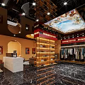 Luxury Clothing Store Interior With Chandelier Displayed Clothes Bags And Sofa