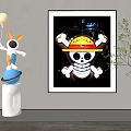 Abstract Painting With Skull Yellow Hat And Crossed Bones In Modern Interior Decor