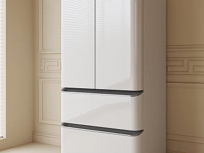 Modern White Three Door Refrigerator With Sleek Design In Living Room Interior 3d model