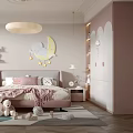 Cozy Kids Room Interior With Pink Bed Teddy Bears Bookshelves And Moon Star Decor