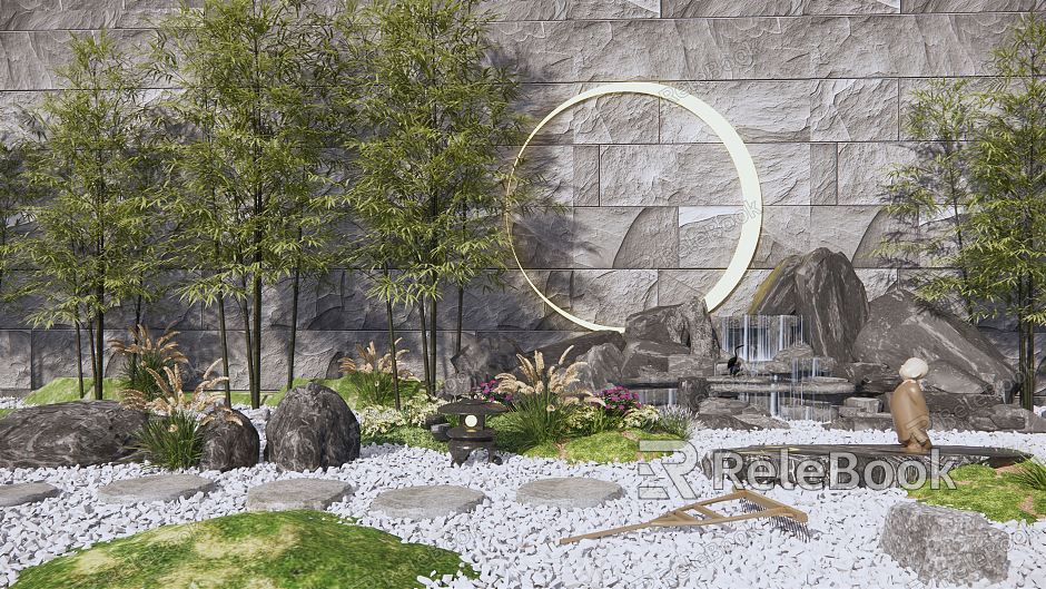 New Chinese style landscape sketch rockery waterscape courtyard landscape sketch stone withered mountain stone landscape bamboo flowers and plants model