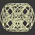 Yellow Woven Sphere Made Of Thin Strips On Black Background With Reflection